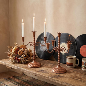 Vintage Rustic Copper Tone Candle <b>Stand</b> 3&5 Arm Taper Candle Holder for Wedding Table Centerpiece Farmhouse Interior Table Decor - Product Image 3