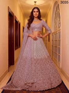 Pink Heavy Net Bridal Lehenga Choli <b>Sequins</b> Zari Embroidered Semi Stitched With Soft Net Dupatta Wedding Party Wear - Product Image 4