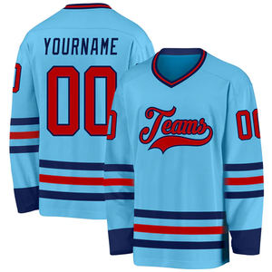 Ropa Deportiva Unisex Personalizada, Ecológica e Impermeable para Adultos, Jersey de Hockey sobre Hielo Personalizado para Hombre, Cuello en V, Azul Claro, Rojo, Azul Marino - Product Image 4