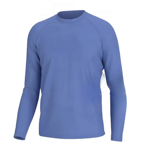 เสื้อเชิ้ตตกปลาแขนยาวสีน้ำเงินล้วนสำหรับผู้ชาย โลโก้ด้านหน้า ป้องกันรังสียูวี UPF 50 แห้งเร็ว ระบายอากาศได้ดี เนื้อผ้านุ่ม โพลีเอสเตอร์ แบบสวมหัว - Product Image 2
