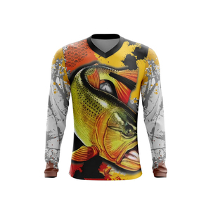 Chemise de pêche pour homme à manches longues, imprimé poisson, séchage rapide, UPF 50, polyester, pull-over - Product Image 1