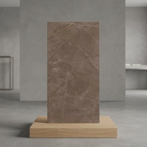 Azulejos de porcelana brillante Amani Choco de 800x1600 mm para suelo y pared, diseño de mármol marrón intenso de 80x160 cm - Product Image 4