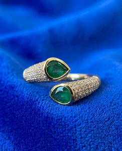 14K Gold Toi et Moi Ring Emerald & Pear Cut Lab Diamond Open Twist Engagement Ring Minimalist <b>Bridal</b> Jewelry Gift for Her Ring - Product Image 1