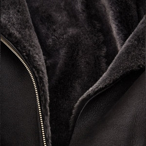 Veste à capuche en cuir noir sur mesure pour femme avec garniture en fourrure, fermeture éclair, manches longues, manteau d'hiver - Product Image 6