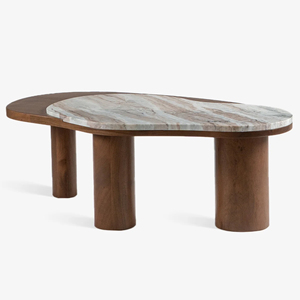 Nouvelle table basse de style luxueux avec plateau en bois d'acacia massif de forme irrégulière moderne et pieds pliants arrondis, plateau en marbre de style Toronto - Product Image 2