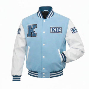 Custom Logo Embroidery Men’s Varsity <b>Jacket</b> With Leather Sleeves Chenille Patch Letterman Baseball <b>Jacket</b> With Ribbed Cuffs Hem - Product Image 1