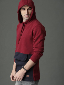 Sweat-shirt à capuche pour homme, color-block rouge et bleu marine, coupe classique, décontracté, pour l'automne, BRG, sweats à capuche et sweat-shirts pour homme - Product Image 5