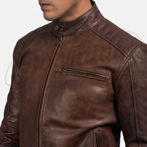 Chaqueta de Cuero Genuino Marrón Desgastado para Hombre - Chaqueta de Motero de Cuero Vacuno Auténtico Estilo Antiguo de Corte Ajustado para Hombre - Product Image 3