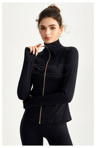 Veste de sport/yoga unie ajustée pour femme grande taille, style Lulu, en Nylon/Spandex, à manches longues, col roulé, avec protection pour les doigts - Product Image 6