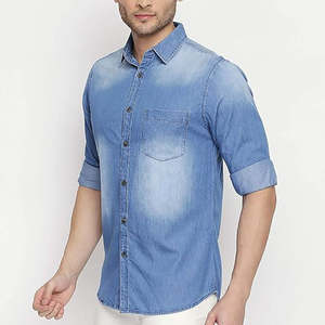 Camisa de Mezclilla Azul Claro Lavada de Alta Calidad para Hombre, Casual, Manga Larga, con Botones, Transpirable, Corte Ajustado, 100% Algodón, Antiarrugas, Secado Rápido - Product Image 5