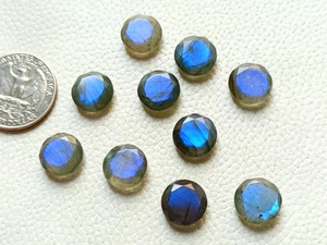 Cabochon de labradorite rond à coupe checker, avec éclat bleu, pierre précieuse en cristal non montée pour la fabrication de pendentifs et de bijoux, 12x12x4mm, pierres précieuses pour bijoux - Product Image 3