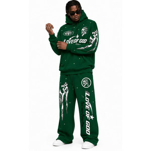 Conjunto Deportivo para Hombre de Primera Calidad, Estilo Vintage con Lavado Ácido, Sudadera con Capucha y Pantalones Rectos Acampanados de Felpa - Product Image 4