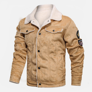 Men's Vintage Distressed <b>Fleece</b> <b>Lined</b> Stand Collar Front Logo Bomber <b>Jacket</b> Aviator Pilot Winter Coat - Product Image 2