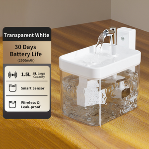 Fontaine à eau sans fil pour chat, fonctionne sur piles, détecteur de mouvement, 1,5 L, distributeur d'eau transparent pour animaux de compagnie, pompe silencieuse, automatique pour chats et chiens - Product Image 5