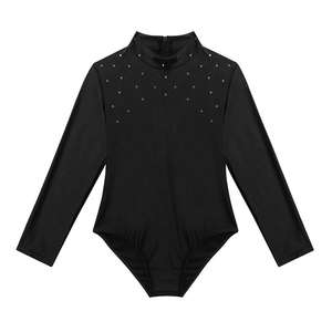 Maillot de Patinaje Artístico de Manga Larga con Pedrería Negra, Transpirable, Ligero, de Poliéster y Spandex, para Mujer, Cuello Alto, para Gimnasia y Danza - Product Image 5