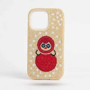 Handmade Glass Beaded Embroidered <b>Phone</b> Case Cream White Floral Red Angel Pattern Rectangular - Product Image 3