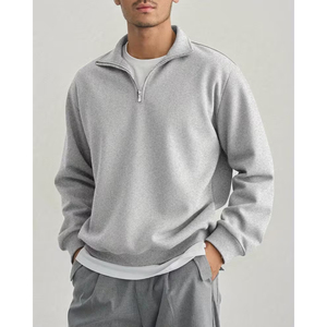 Men's Minimalist Oversized Half Zip Sweatshirt <b>Mock</b> <b>Neck</b> Plain Cotton Custom Streetwear <b>Top</b> - Product Image 6