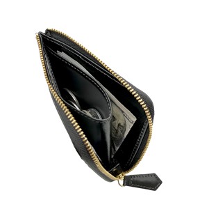 [Hot Item]Castello Italian Vegetable Tanned Leather Minimalist Unisex L-Shape YKK Zipper Card <b>Wallet</b> Flag Embroidery Black Brown - Product Image 4