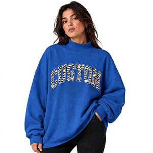 Womens Oversized <b>Mock</b> <b>Neck</b> Sweatshirt Fleece Applique Pullover Custom Oxford Fabric Patch Graphic Soft Casual Streetwear <b>Top</b> - Product Image 1