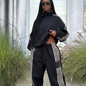 Conjunto Deportivo de 2 Piezas para Mujer Casly Lamiit, Invierno, con Cierre, Pantalones Anchos para Correr, Traje Deportivo de Viaje, 100% Algodón - Product Image 1