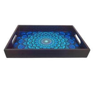 Bandeja Decorativa de Madera Hecha a Mano, Plato de Servir de Madera de Mango con Asas Cortadas, Decoración para Servir, Bandeja para Servir Postres - Product Image 1