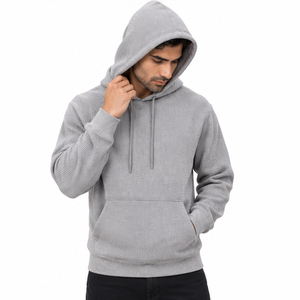 Wholesale Mens Waffle Knit Hoodie Premium Casual Pullover Long Sleeve Custom Hooded <b>Sweatshirt</b> Clothing Manufacturer - Product Image 4