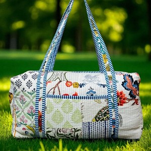 Hand Block Printed Cotton Duffle Luggage <b>Bag</b> Travel Floral Weekend Eco-Friendly Large Capacity Durable Zip Closure Portable - Product Image 1