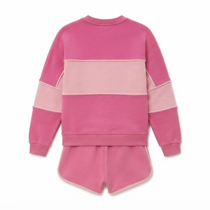 Sudadera de cuello redondo con paneles de color rosa de moda, bordado de logotipo personalizado, sudadera con capucha de tejido grueso, detalle de ribete, forro polar, ODM - Product Image 4