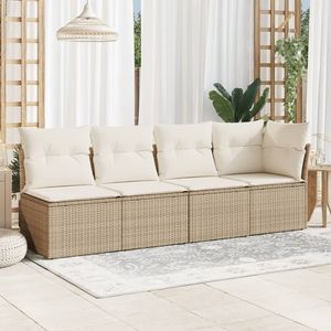 Sofá Modular de Jardín de 4 Plazas en Ratán Sintético PE Beige, Categoría Sofás de Jardín - Product Image 3