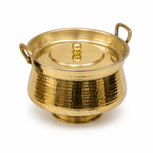 100% Pure Brass Hammered Handi <b>Pot</b> with Lid and Handles 2.5L Traditional Cooking Serving Cookware <b>for</b> Hotel Restaurant Catering - Product Image 1