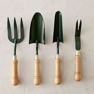 Ensemble d'outils de jardinage avec manche en bois, truelle, cultivateur et fourche en acier au carbone, style traditionnel manuel pour la plantation - Product Image 4