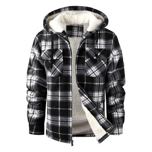 Men's Solid Hooded Fleece Jacket with <b>Sherpa</b> Lining Regular Fit Windproof Acid Wash Winter Casual Outerwear - Product Image 3