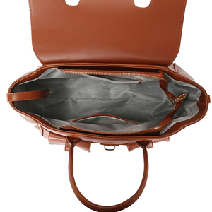 Sac fourre-tout de travail en cuir véritable marron, couleur unie, ouverture supérieure, style minimaliste pour un usage quotidien, sac fourre-tout de travail en cuir - Product Image 5