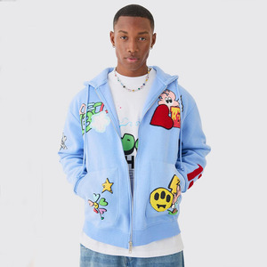 Sweat à capuche OEM bleu personnalisé 3D avec logo, respirant, coupe oversize, en molleton 100 % coton épais, teint uni, pour l'hiver - Product Image 1