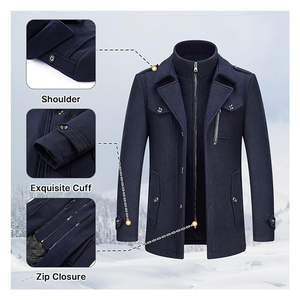 2024 Autumn/Winter Fashionable Detachable Double Neck Woolen Men's Overcoat Zipper Hooded Design Breathable Anti-Wrinkle - Product Image 3