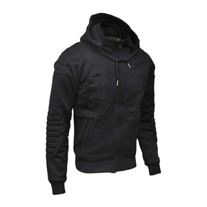 Blouson à capuche pour motard en polaire noire avec doublure en Kevlar et protections CE rembourrées pour la course - Product Image 3