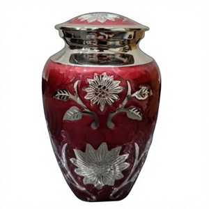 Urne funéraire en métal au design classique, nouvelle arrivée, urne commémorative pour cendres humaines, gravure florale, couleur rouge - Product Image 1