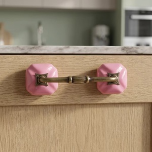 Traditional Ceramic Octagonal Cabinet Handle with <b>Pink</b> <b>Knobs</b> for Kitchen Bedroom Dining Furniture-Durable Industrial Design - Product Image 1