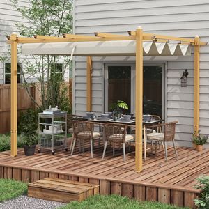 Pergola Retrattile in Alluminio 3x3m Color Crema con Tenda Impermeabile, Riparo Parasole per Patio, Giardino, Villa, Cortile, Parco - Product Image 2