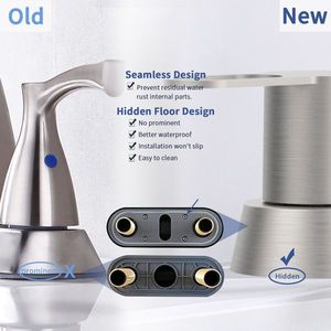 Rubinetto per Lavabo Bagno in Acciaio Inox 304 con 2 Maniglie, Finitura Nichel Spazzolato, Rubinetti RV con Finitura Oro per 3 Fori - Product Image 5