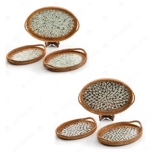 Retail-friendly Kitchen & Living Room <b>Serving</b> Tray Capiz Shell Rattan Pantry Organizer Cutlery <b>Set</b> Single Tier Tableware Storage - Product Image 2