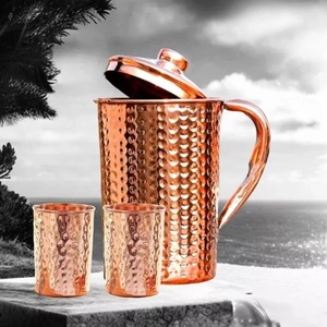 Pure Copper Hand-made Portable Water <b>Jug</b> Pitcher for <b>Drinking</b> Storage Ayurvedic Health Benefits Smooth Finish Durable Handle - Product Image 5