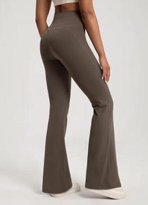 High Waist <b>Flared</b> <b>Leggings</b> Solid Color Full Length Stretchy Breathable Spandex Knitted Women's All Seasons Sporty Style - Product Image 4