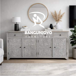 Tocador de madera de teca rústica, tocador de princesa tallado sólido - Product Image 1