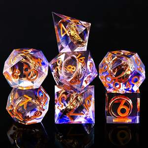 Ensemble de dés D&D à bords tranchants en résine, avec motif anneau doré, pour jeux de rôle RPG Dungeons and Dragons, violet - Product Image 2