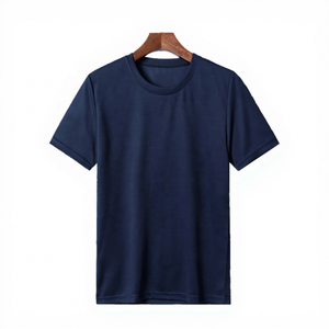 Camiseta Casual de Manga Corta con Cuello Redondo para Hombre, de Algodón/Poliéster/Spandex, Teñida, Transpirable, Ecológica, de Secado Rápido, con Logotipo Frontal - Product Image 1