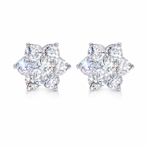 Flower <b>Moissanite</b> Stud <b>Earrings</b> 925 Silver Round Cut Cluster <b>Earrings</b> Floral Fine Jewelry for Women Wholesale Manufacturer - Product Image 1