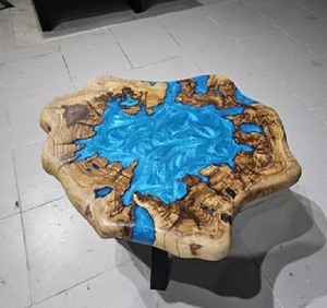 <b>Rustic</b> Resin <b>Table</b> Irregular Shape Blue Inlay Handmade Outdoor Furniture Living Room Decor Coastal Design - Product Image 4