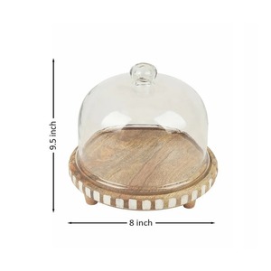 Base Redonda de Madera para Pastel con Cúpula de Vidrio, Hecha a Mano, 8 Pulgadas de Diámetro, Acabado de Madera Natural para Exhibición de Postres - Product Image 2