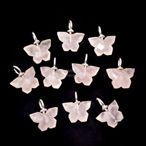 Colgante de mariposa de cuarzo rosa AAA, plata 925, tallado a mano, amuleto de piedra preciosa, colgante de cuarzo rosa natural para fabricación de joyas al por mayor - Product Image 5